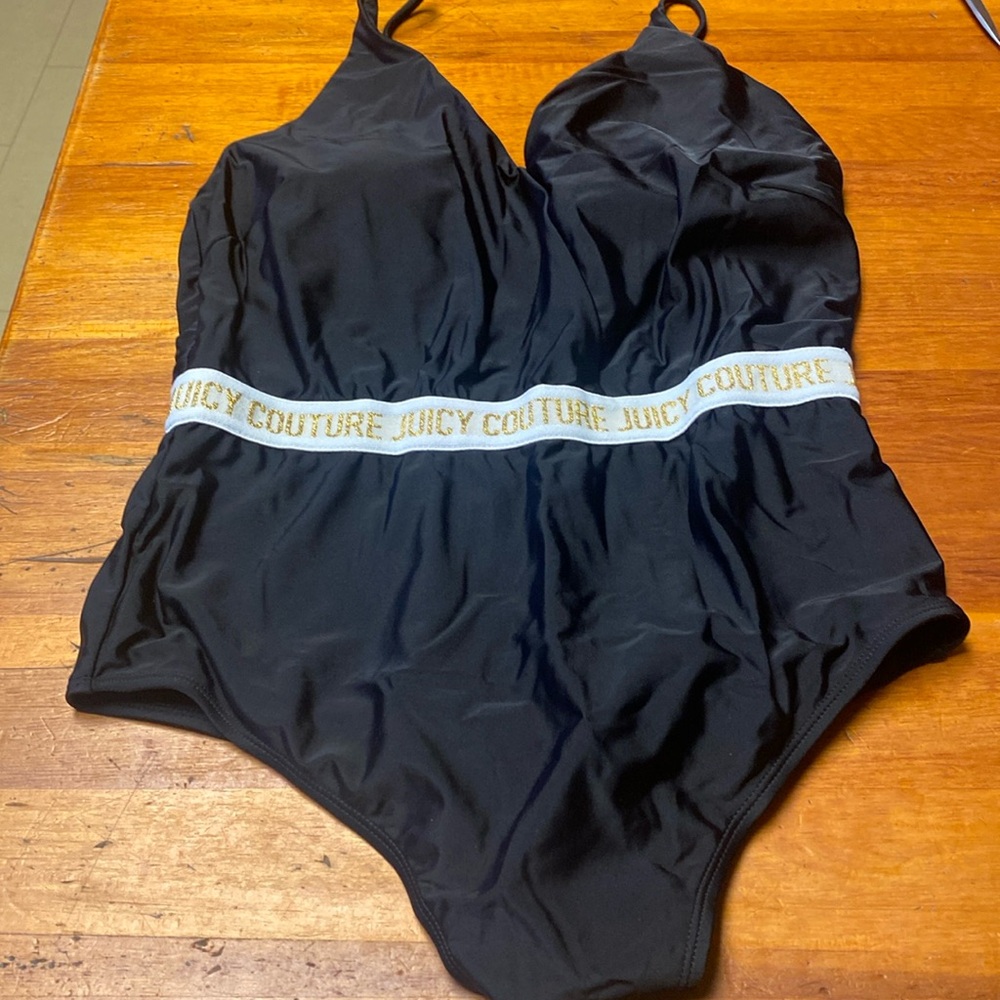Black Juicy Couture One Piece swimsuit with gold detail